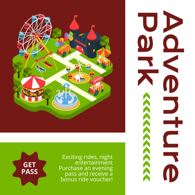 Evening Pass Discounts for Exciting Adventures In Amusement Park Instagramデザインテンプレート