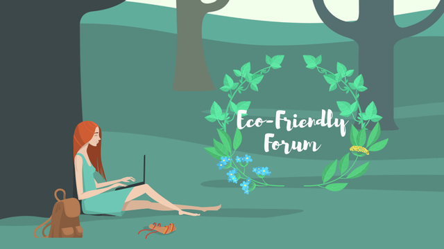 Girl with Laptop sitting under Tree FB event cover Modelo de Design