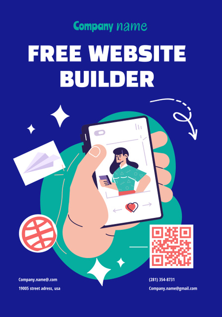 Free Website Builder Service on Blue Poster 28x40in Tasarım Şablonu