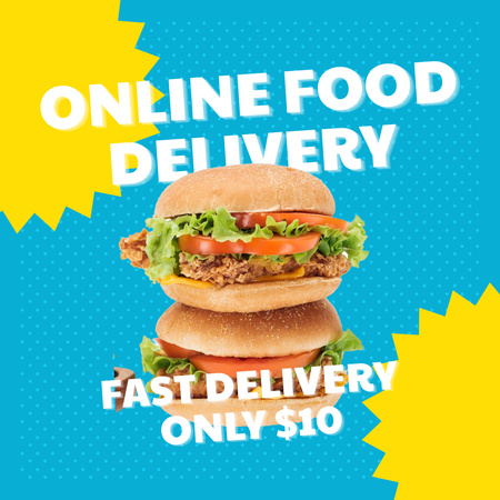 Oferta de fast food com saboroso hambúrguer Animated Post Modelo de Design