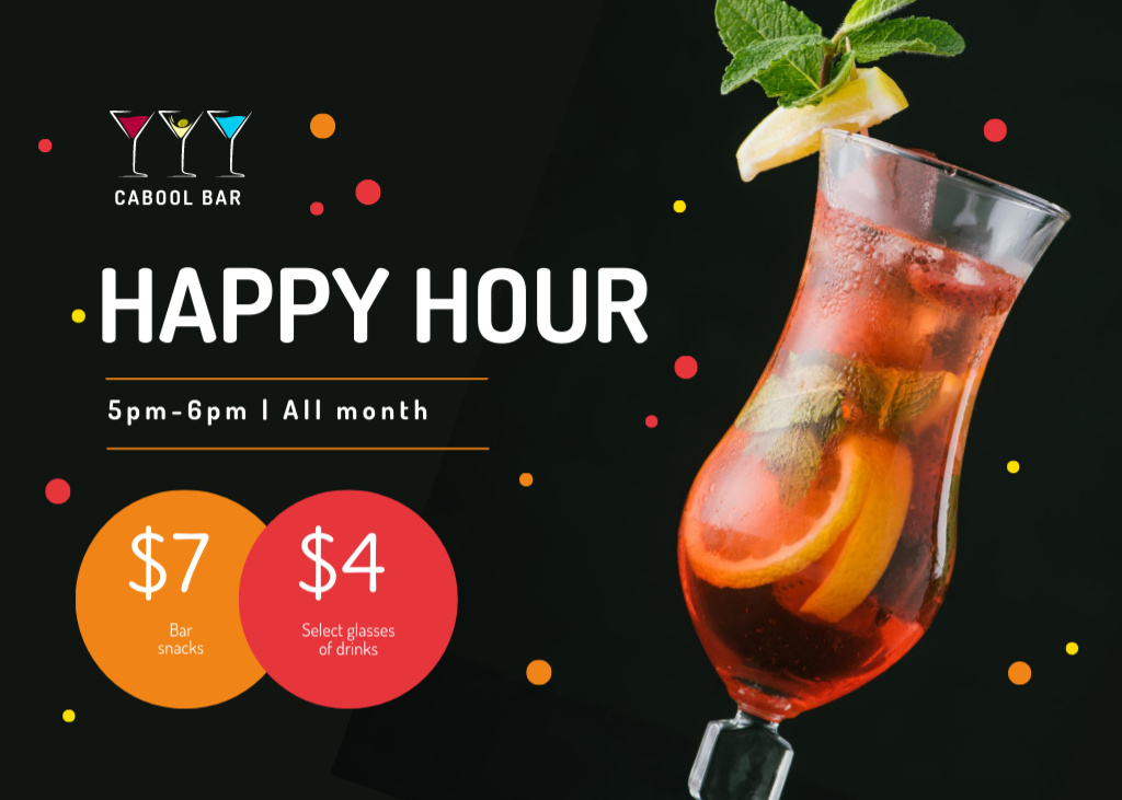 Happy Hours for Summer Cocktails in Bar Flyer 5x7in Horizontal Tasarım Şablonu