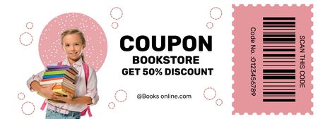 Schoolgirl with Textbooks on Book Store Voucher Coupon Design Template