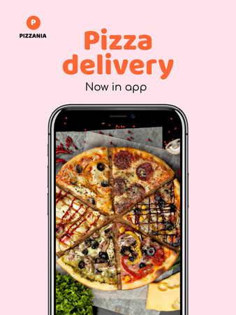 Delivery Services App offer with Pizza Poster US Design Template