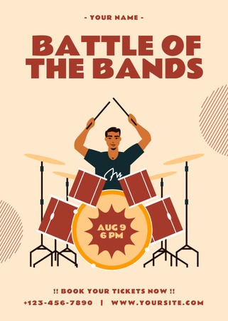 Exciting Music Battle Of Bands With Drums Announcement Flayer Design Template