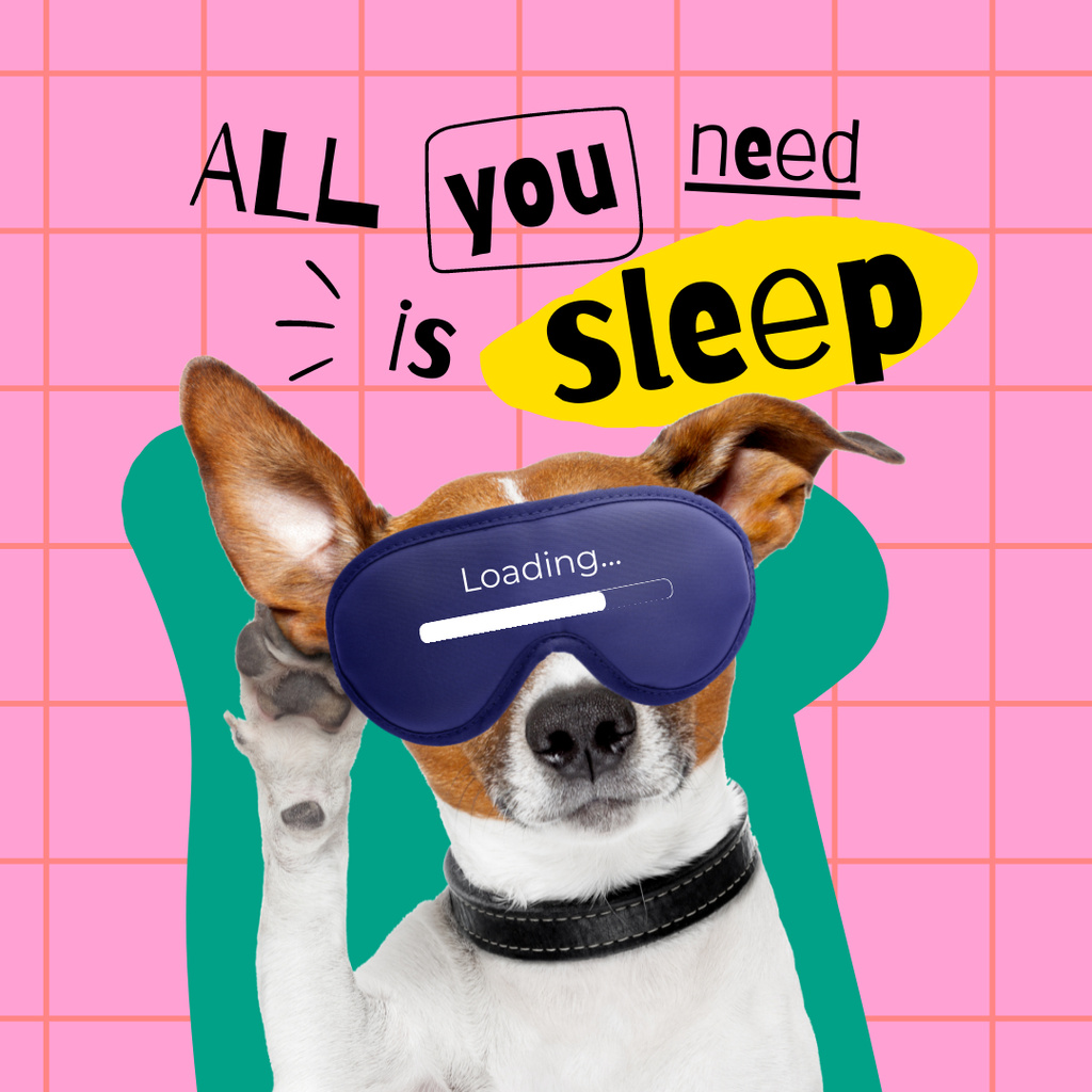 Funny Cute Dog in Sleep Eye Mask Instagram Design Template