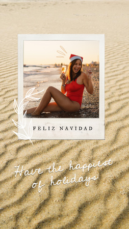 Christmas Greeting with Girl on Beach Instagram Story Design Template