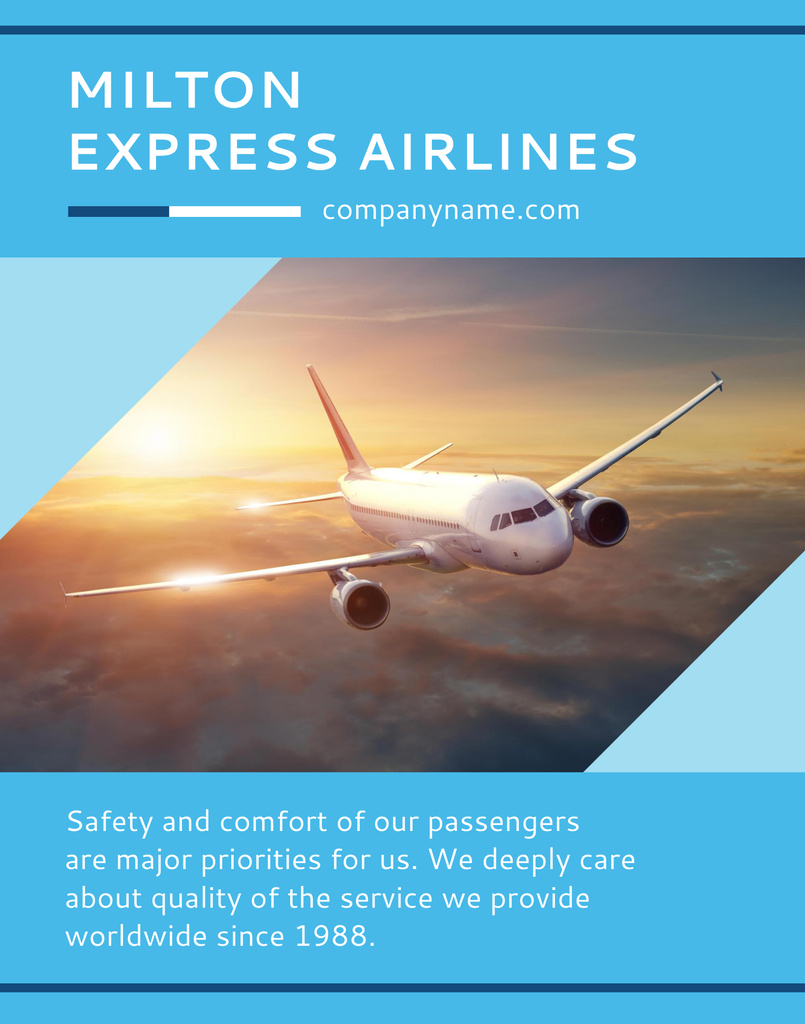 Airlines Ad with Plane flying in Sky Poster 22x28in Design Template
