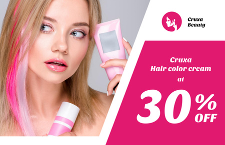 Designvorlage Hair Color Cream Offer Girl with Pink Hair für Flyer 5.5x8.5in Horizontal
