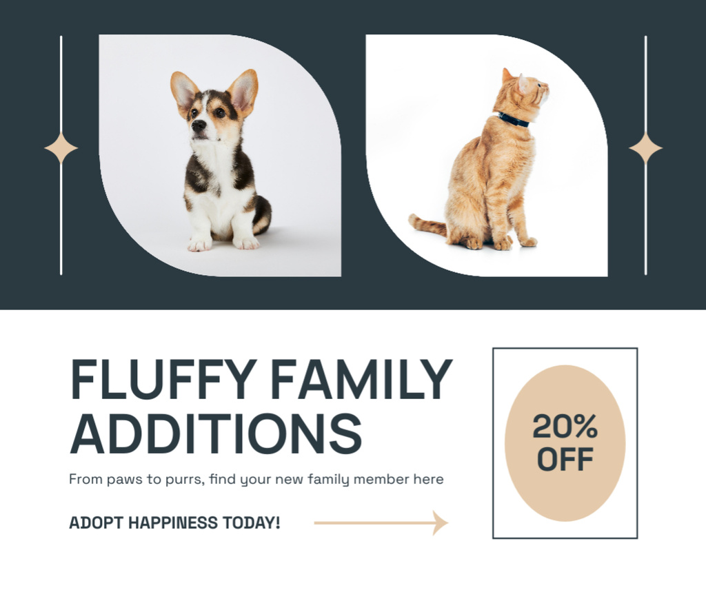 Discount on Fluffy Friends Adoption Facebook Modelo de Design