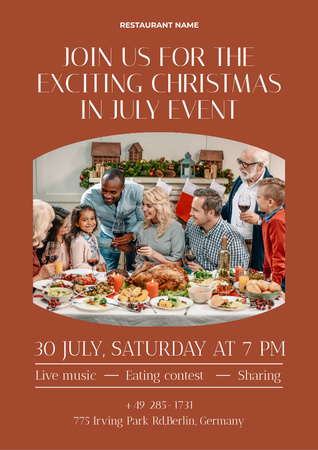 July Christmas Party Invitation with Happy Family Flyer A4 Πρότυπο σχεδίασης