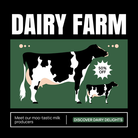 Cow's Milk and Other Dairy from Farm Instagram AD Design Template