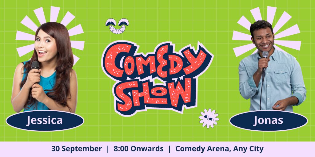 Stand-up Show Ad with Comedians Twitter Modelo de Design