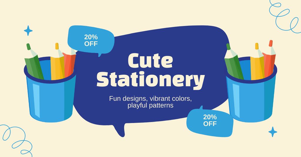 Stationery Store Special Offer On Cute Items Facebook AD Tasarım Şablonu