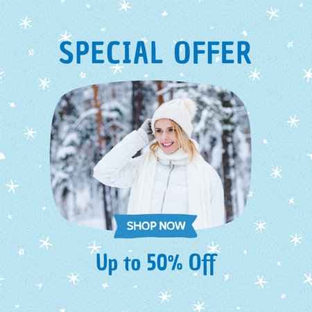 Designvorlage Discount Offer with Girl in Winter Outfit für Instagram