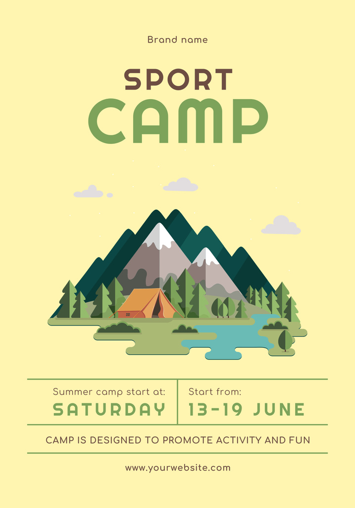 Sports Camp Offer in Mountains on Yellow Poster 28x40in – шаблон для дизайна
