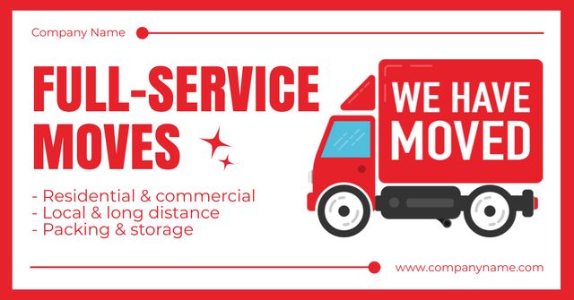 Platilla de diseño List of Moving Services with Red Truck Facebook AD