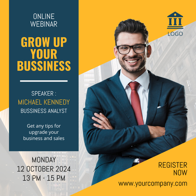 Webinar on Business Growing Blue and Yellow LinkedIn post Design Template
