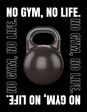 No Gym No Life Inspirational Quote with Kettlebell T-Shirt – шаблон для дизайна
