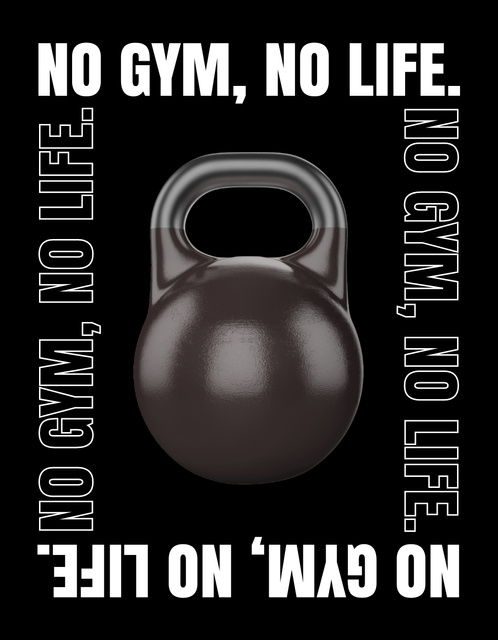 No Gym No Life Inspirational Quote with Kettlebell T-Shirtデザインテンプレート