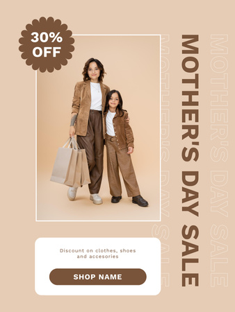 Plantilla de diseño de Día de la Madre con Mamá e Hija en Trajes Elegantes Poster US 