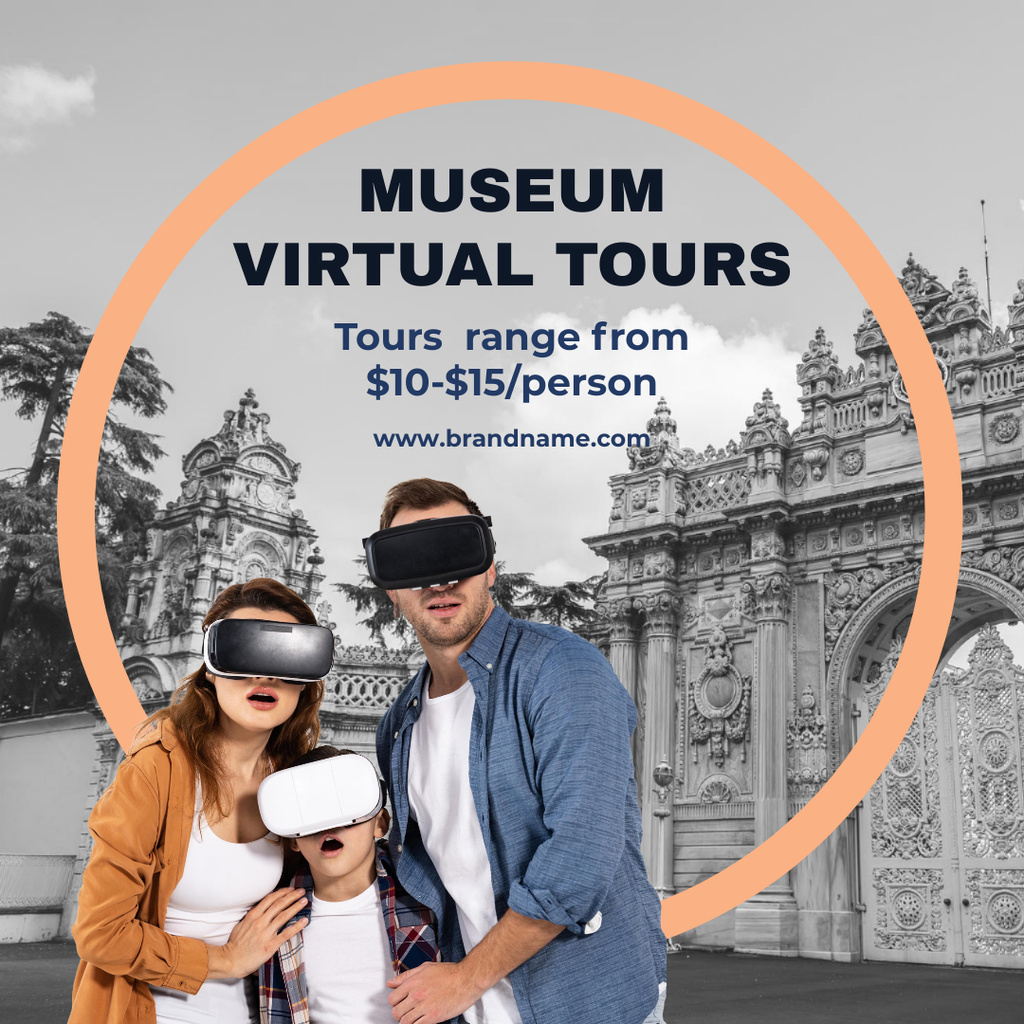 Museum Virtual Excursion Offer with Family in VR Glasses Instagram Design Template