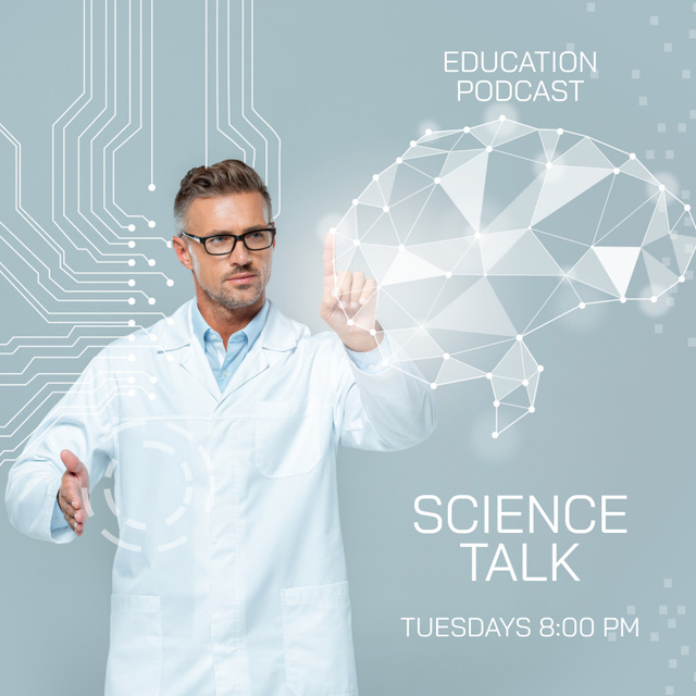 Educational Podcast about Science Podcast Cover Modelo de Design