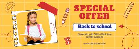 Back to School Special Offer with Schoolgirl on Orange Tumblr Design Template