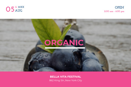 Awesome Organic Food Festival With Blueberries In August Flyer 4x6in Horizontal Modelo de Design