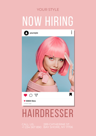 Ontwerpsjabloon van Poster van Hairdresser Vacancy Ad with Woman with Scissors