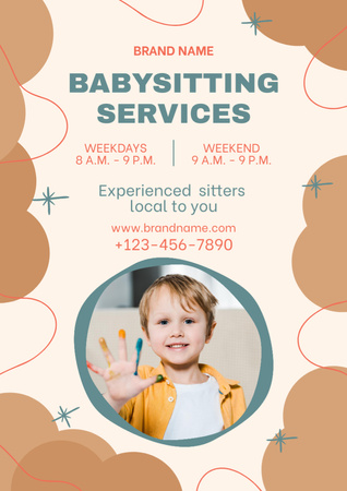 Babysitting Services Offer with Little Boy Poster A3 Modelo de Design