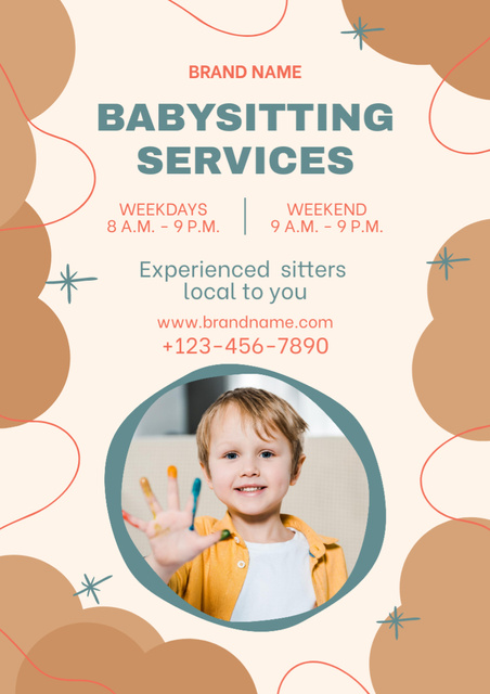 Babysitting Services Offer with Little Boy Poster A3デザインテンプレート