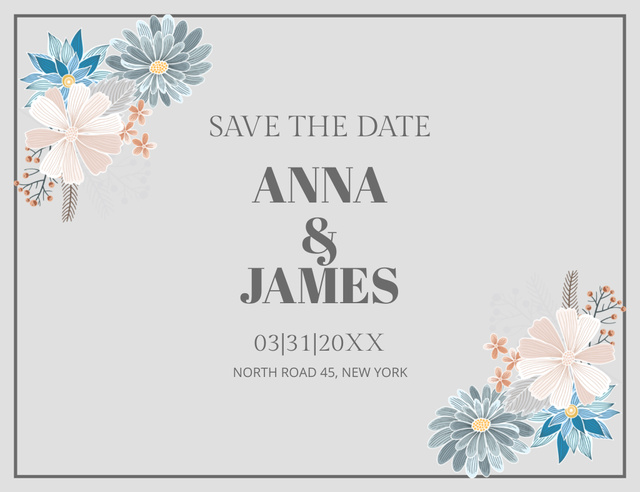 Wedding Notification with Save the Date Text Thank You Card 5.5x4in Horizontal Modelo de Design