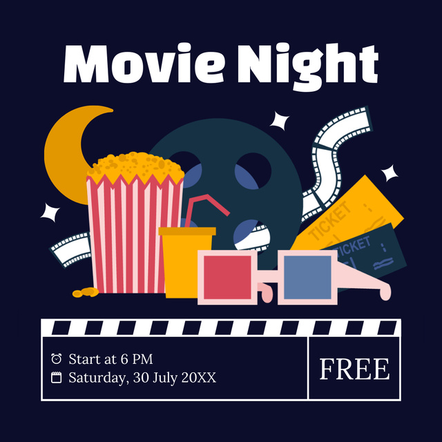 Movie Night Invitation with Attributes Instagram tervezősablon