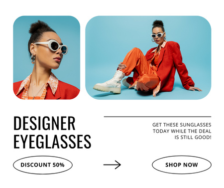 Collage with Photo of Stylish African American Woman in Sunglasses Facebook Design Template
