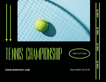 Tennis Championship Announcement With Racket Invitation 13.9x10.7cm Horizontal Design Template