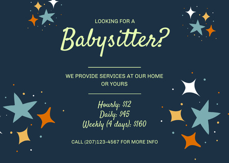 Reliable Nanny Services Offer with Stars In Blue Flyer A6 Horizontal Design Template
