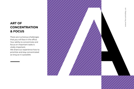 Keskittymisen taito Lainaus purppurasta ja valkoisesta Poster 24x36in Horizontal Design Template