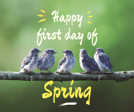 Spring Cute Birds on a Branch Facebook Design Template
