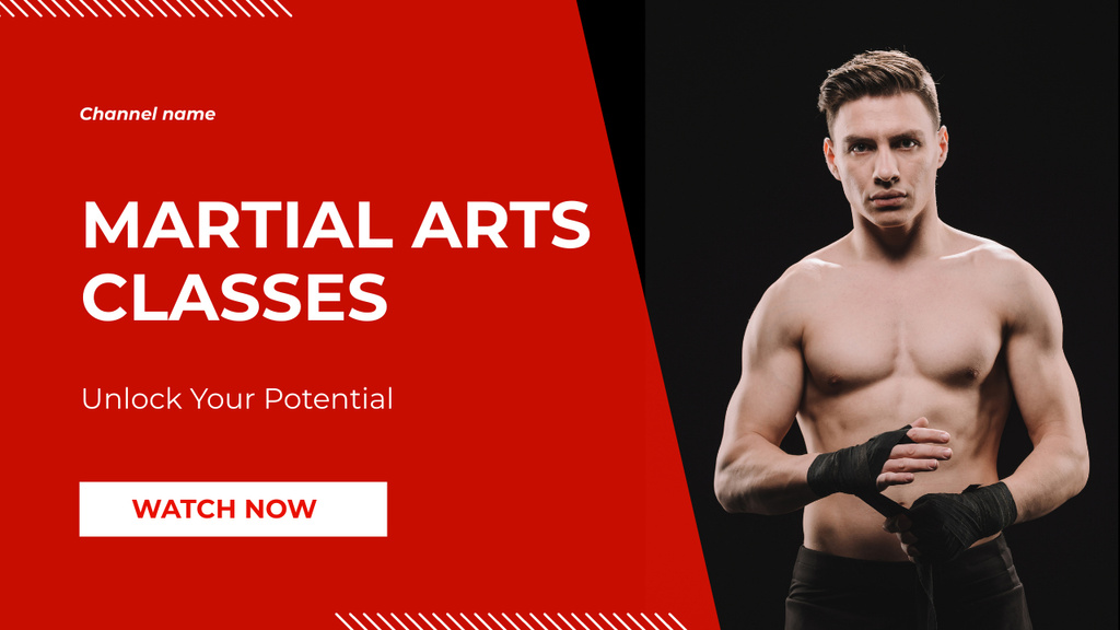 Martial Arts Classes Promo with Strong Muscular Man Youtube Thumbnail Πρότυπο σχεδίασης