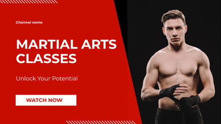 Martial Arts Classes Promo with Strong Muscular Man Youtube Thumbnail Design Template