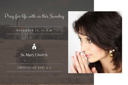 Church Invitation with praying Woman Gift Certificate Design Template