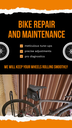 Oferta de serviços de reparo e manutenção de bicicletas voltada para o cliente Instagram Video Story Modelo de Design