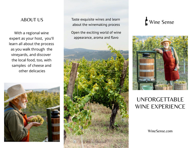 Wine Tasting Ad with Farmer in Grape Garden Brochure 8.5x11in Z-foldデザインテンプレート