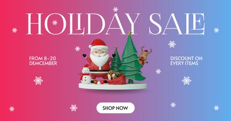 Holiday Sale Ad with Christmas Statue of Santa Claus Facebook AD Design Template