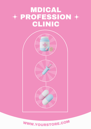 Clinic Ad with Medications Poster Design Template