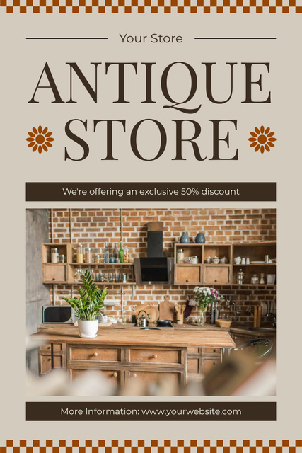 Exclusive Discount Offer at Antique Store Pinterest Šablona návrhu