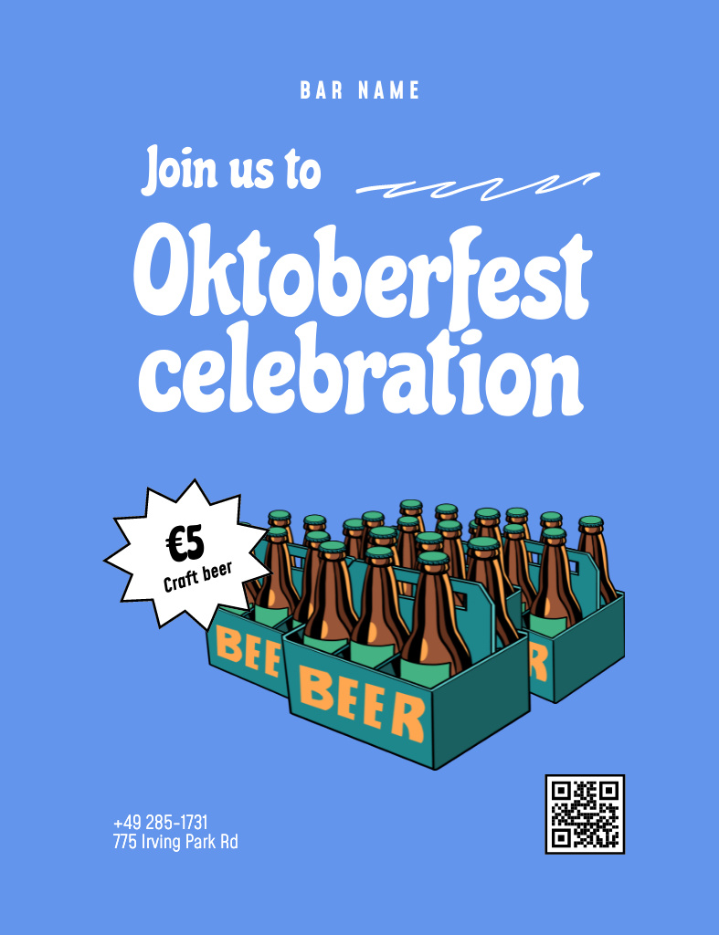 Beer Fest Notification on Blue Invitation 13.9x10.7cmデザインテンプレート