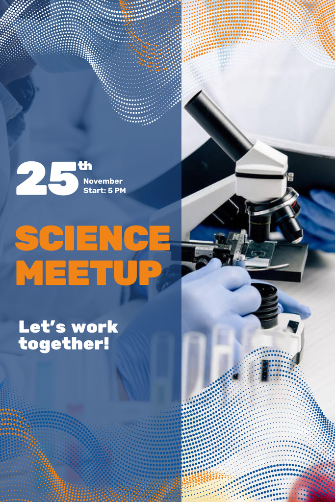 Ontwerpsjabloon van Pinterest van Science Meetup Announcement with Microscope