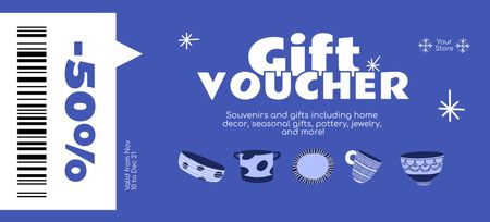 Sale of Winter Souvenirs with Cute Dishes Coupon 3.75x8.25in – шаблон для дизайну