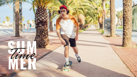 Summer Inspiration with Teenager riding Skateboard Youtube Thumbnail – шаблон для дизайну